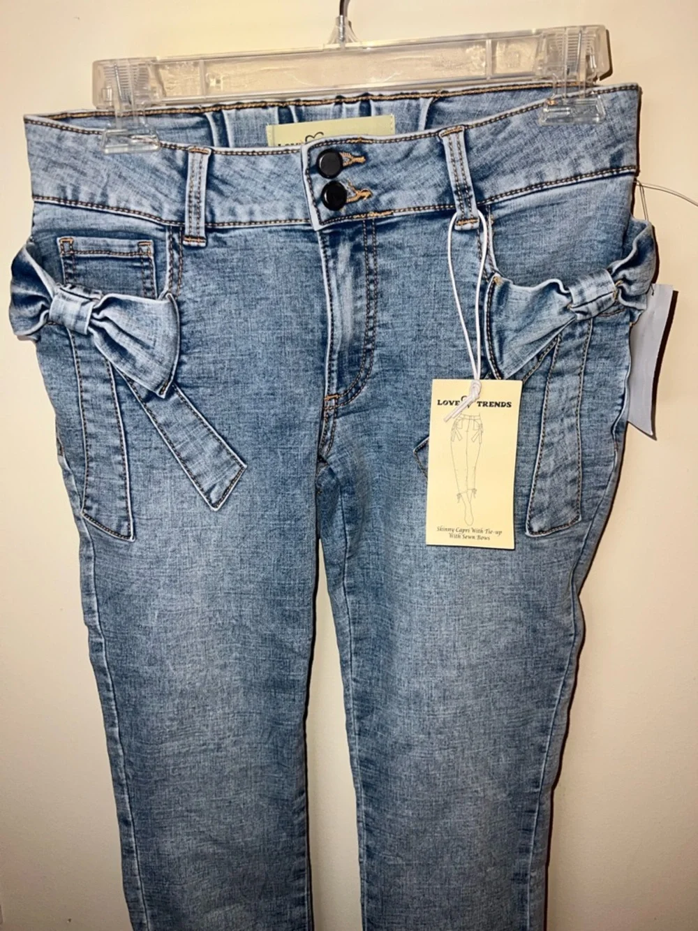Love Trends Bow Pocket Capri Skinny Jeans Light Wash Size 3 NWT - Picture 9 of 10
